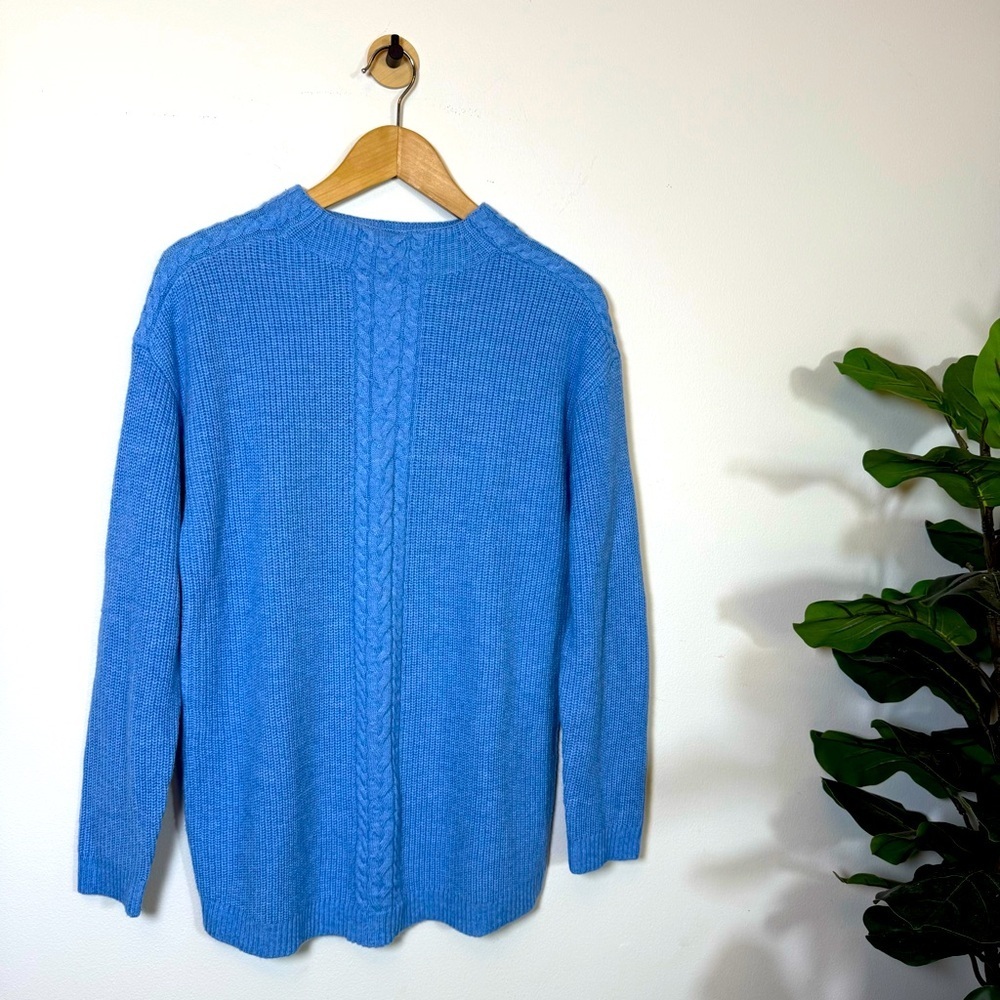 Talbots Womens Medium Blue Cable Knit Wool Blend Sweater Cozy‎ Winter Pullover